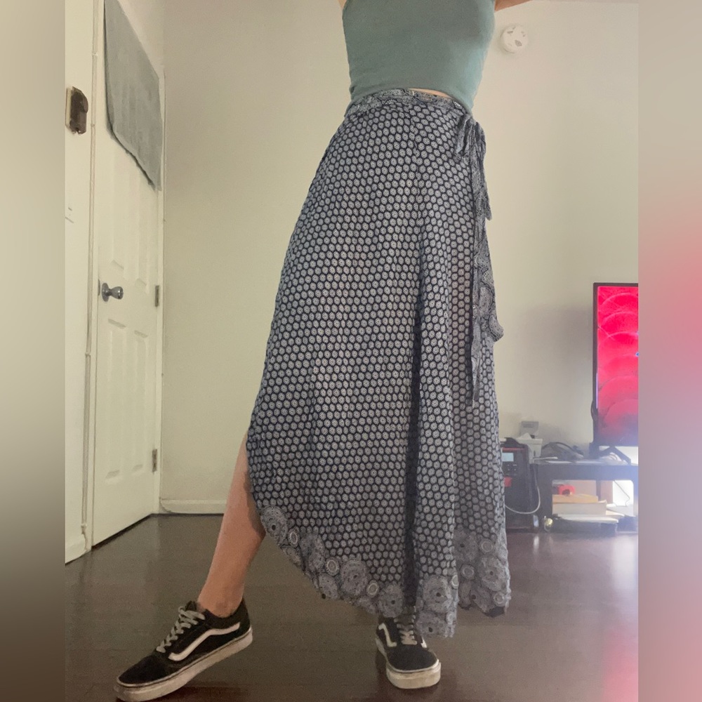 Maxi length block print style wrap skirt size S